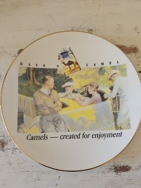 RJ Reynolds Collectoe Camel Vintage Decorative Plate in White with Yellow Accent